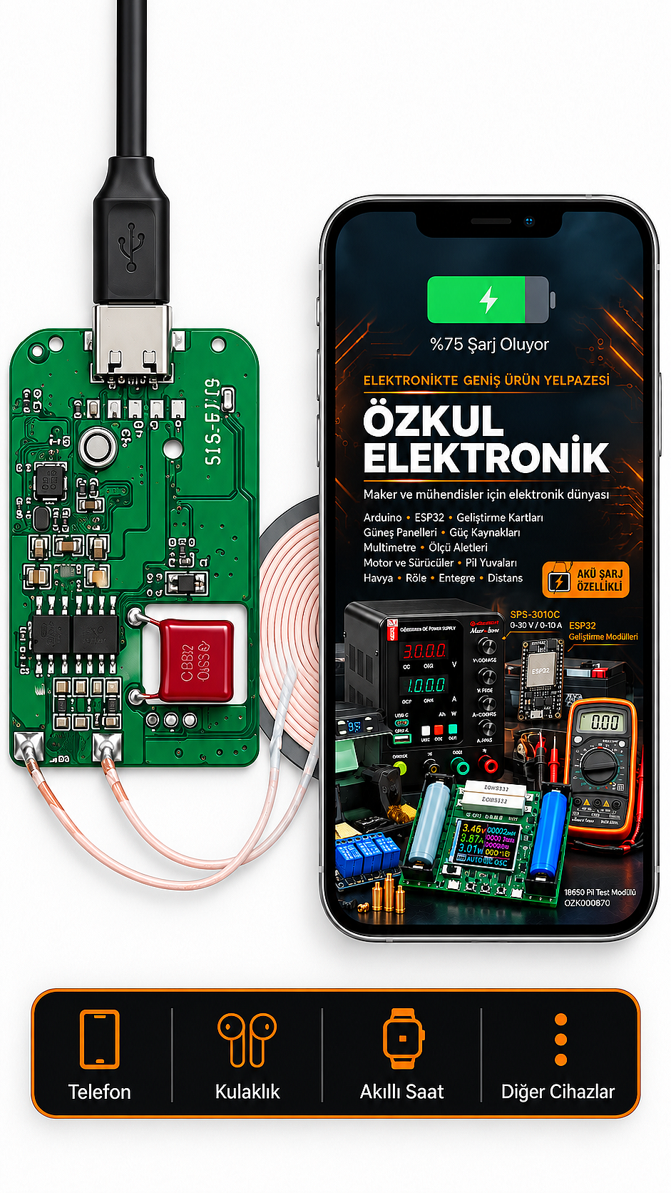 5125-FA Type-C Kablosuz Şarj Modülü – Qi Uyumlu Wireless Şarj Verici Devresi (Çok Al Az Öde İle %20'ye Varan İndirimli) - 1