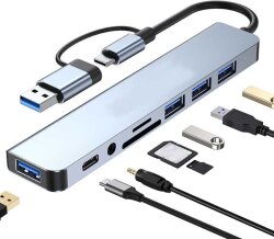 8 Girişli USB Hub Çoklayıcı | USB 3.0 Harici Güç Destekli Yüksek Hızlı Çoklayıcı Dönüştürücü PC Mac Laptop için (Windows 10/11 İle Uyumludur) - 