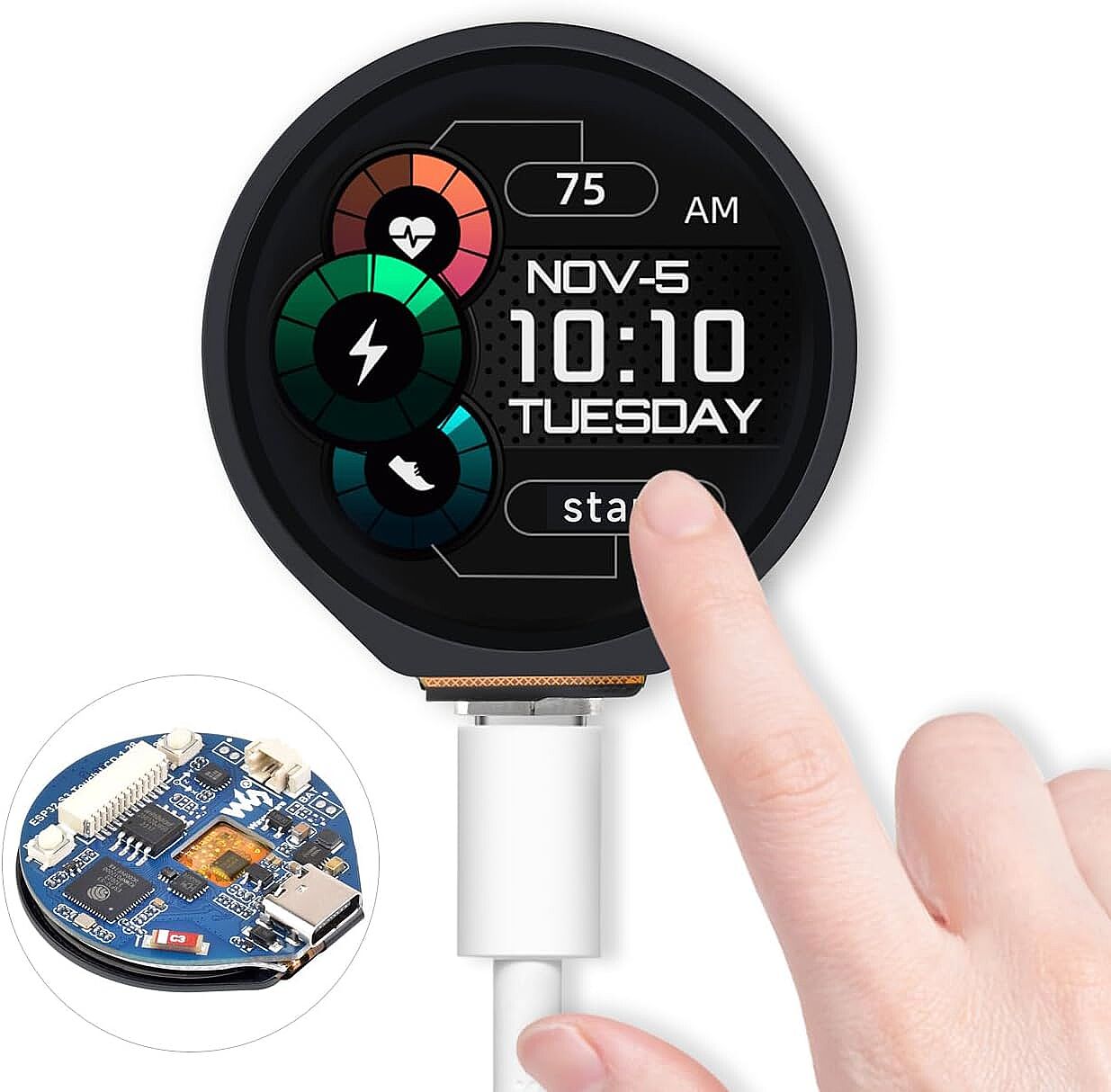 ESP32-S3 1.28 İnç Yuvarlak Dokunmatik LCD İvmeölçer ve Jiroskop Sensörlü Geliştirme Kartı - 1
