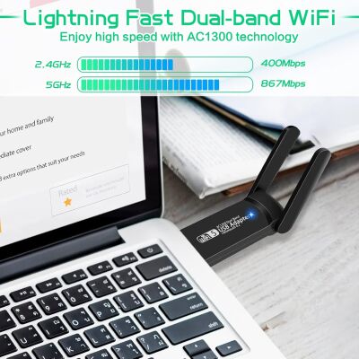 FENVI Çift Bant USB 3.0 WiFi Adaptör 1300Mbps Yüksek Hızlı Bluetooth 4.2 5ghz Masaüstü & Dizüstü Kablosuz Ağ Alıcısı  | PC Laptop iç (Çok Al Az Öde İle %20'ye Varan İndirimli) - 3