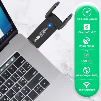 FENVI Çift Bant USB 3.0 WiFi Adaptör 1300Mbps Yüksek Hızlı Bluetooth 4.2 5ghz Masaüstü & Dizüstü Kablosuz Ağ Alıcısı  | PC Laptop iç (Çok Al Az Öde İle %20'ye Varan İndirimli) - 4