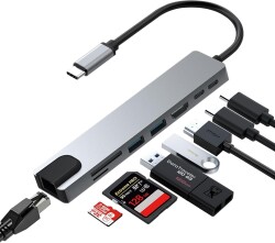 MacBook Pro Air Uyumlu Yüksek Hızlı 8 In 1 Hub (USB/HDMI/TF SD/SD/PD/ETHERNET) Dönüştürücü Çevirici Çoklayıcı - 