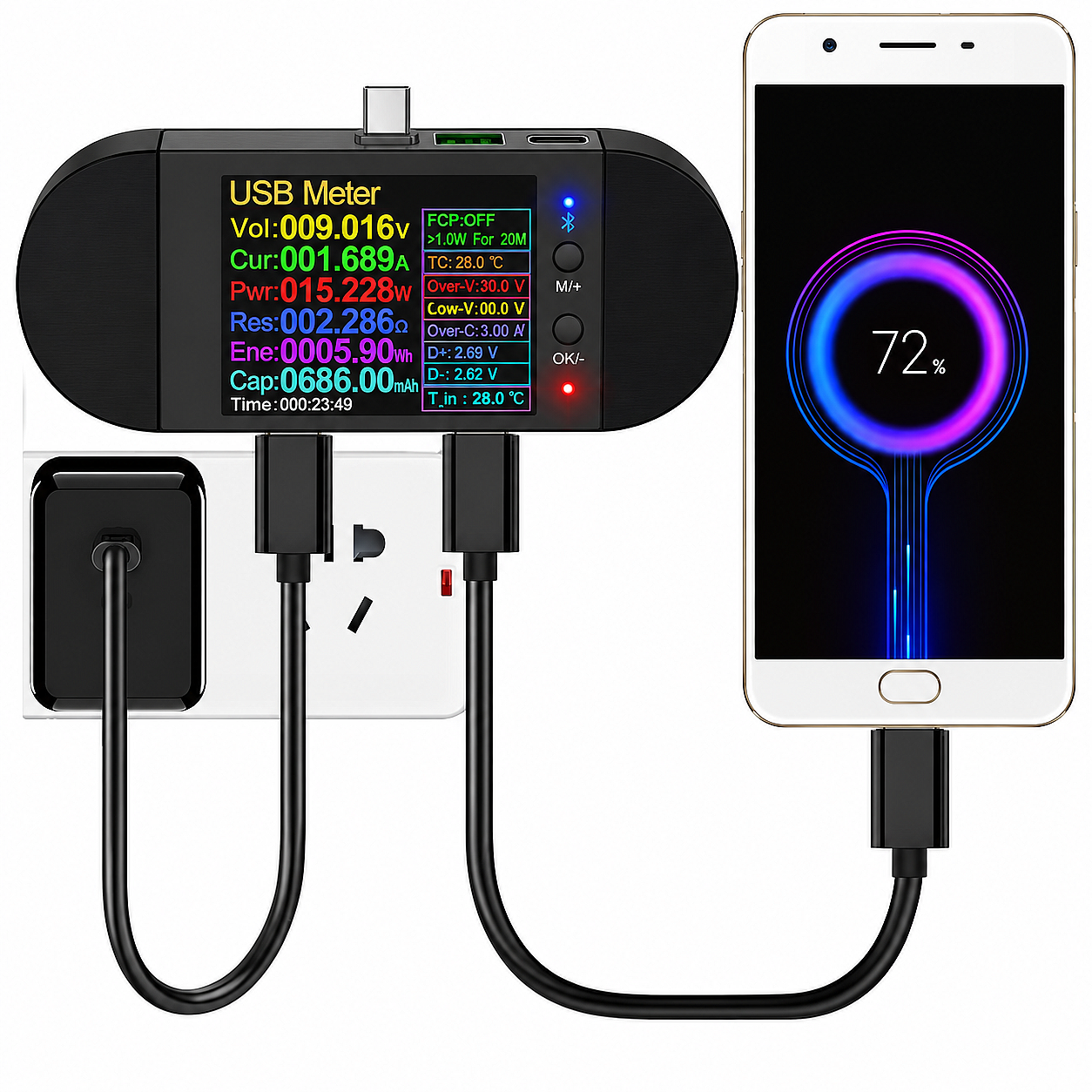 UD24 USB 2.4 Bluetooth Dijital Voltaj Akım Güç ve Kapasite Ölçer – DC 5.5 / Type-C / Micro USB Test Cihazı (Çok Al Az Öde İle %20'ye Varan İndirimli) - 4