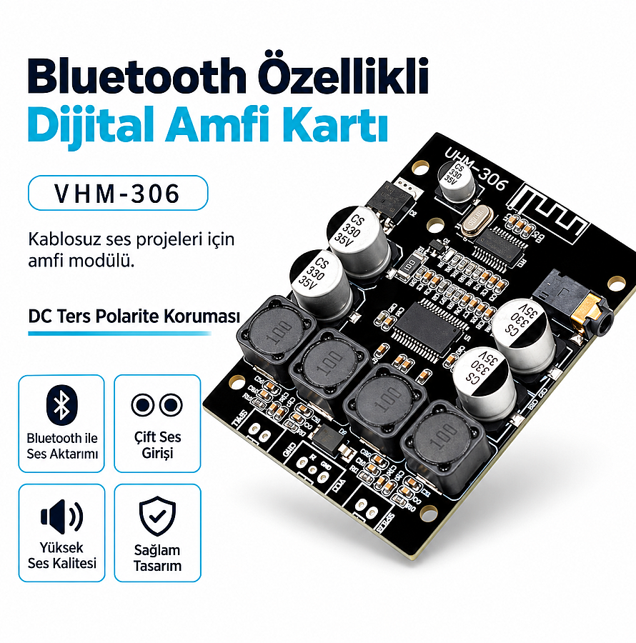 VHM-306 TPA3118 2x30W Bluetooth Stereo Amfi Modülü – Çift Kanal Amplifikatör Kartı - 1