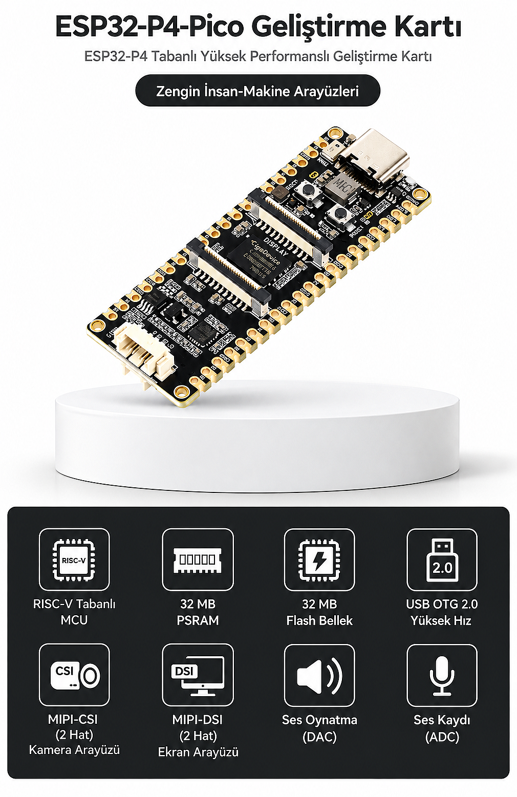 Waveshare ESP32-P4-Pico RISC-V Geliştirme Kartı – 32MB PSRAM, 32MB Flash, MIPI-DSI/CSI, USB Type-C – SKU 32101 (Çok Al Az Öde İle %20'ye Varan İndirimli) - 2