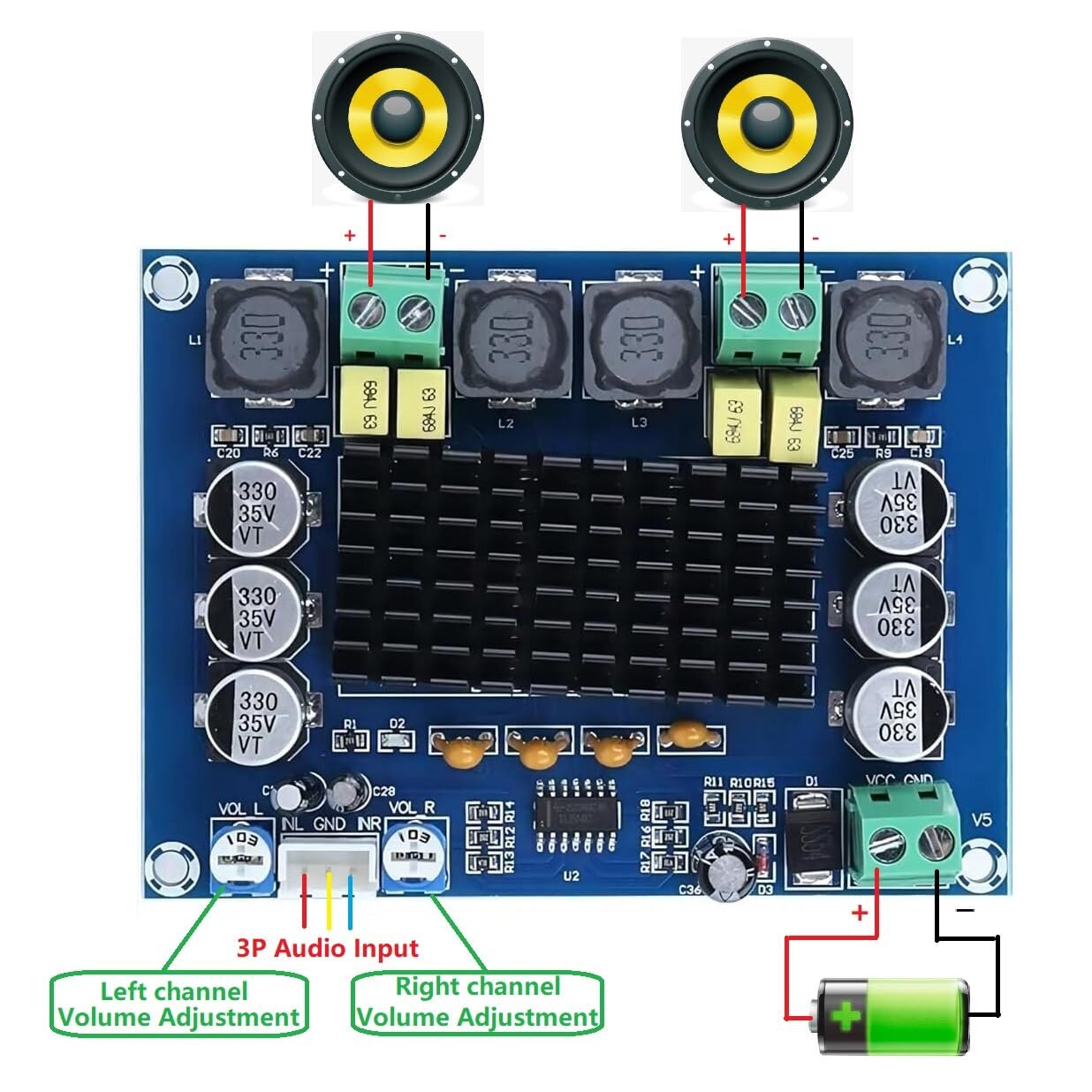 XH-M543 TPA3116D2 2x120W 2 Kanallı Stereo Güç Amplifikatörü Kartı - 3