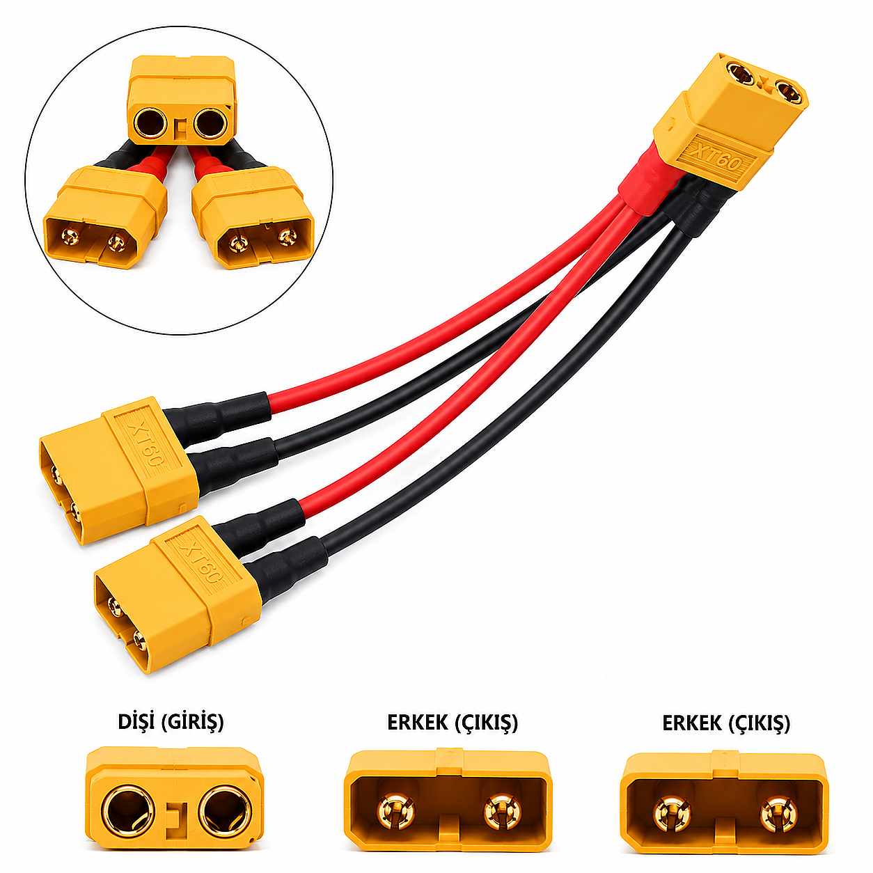 XT60 Lipo Pil Paralel Şarj Kablosu 2 Erkek 1 Dişi - (Çok Al Az Öde İle %20'ye Varan İndirimli) - 1