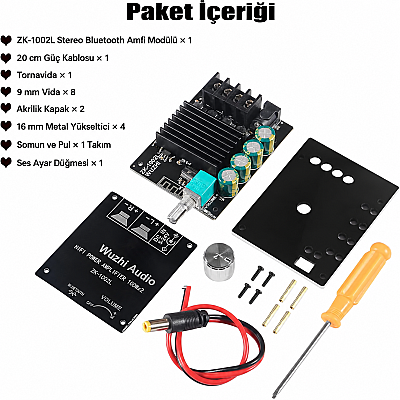 ZK-1002L TPA3116D2 2x100W Bluetooth 5.0 Stereo Amfi Modülü – Mini Amplifikatör Kartı - 5