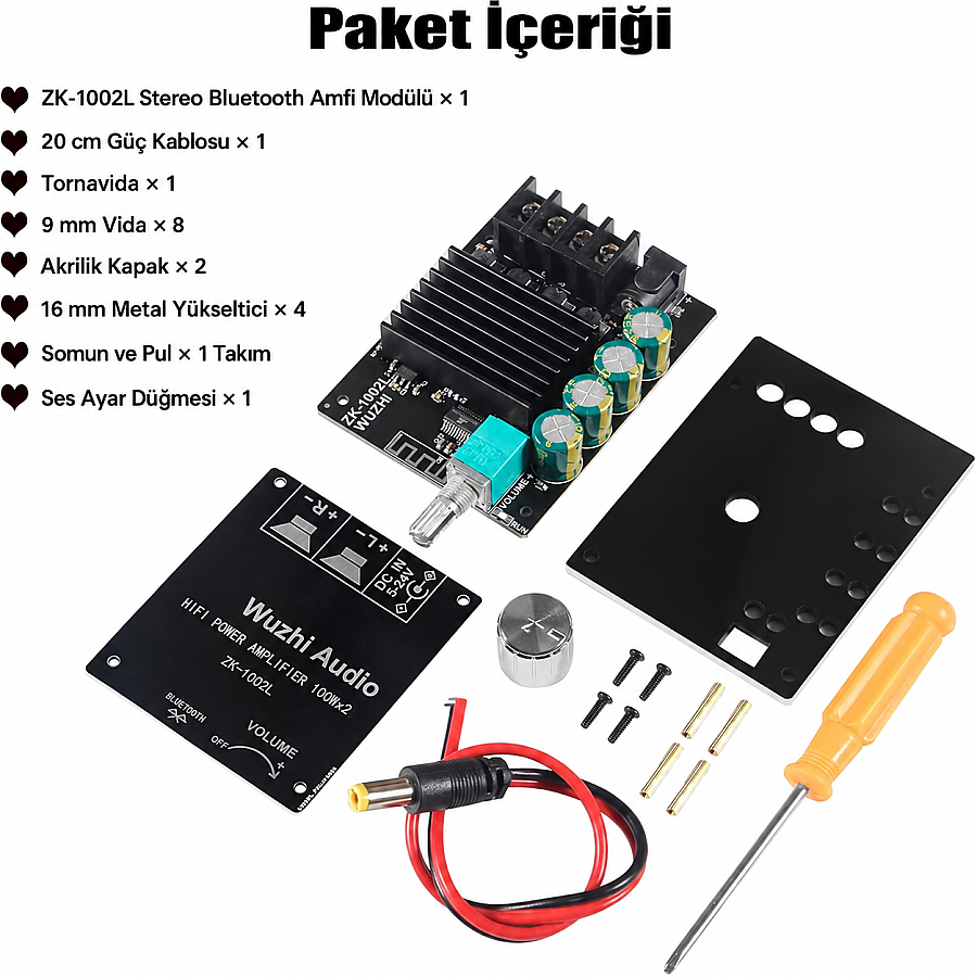 ZK-1002L TPA3116D2 2x100W Bluetooth 5.0 Stereo Amfi Modülü – Mini Amplifikatör Kartı - 5
