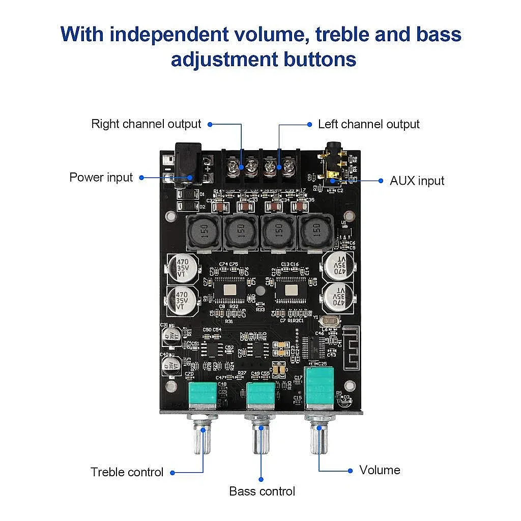 ZK-1002T 2x100W Bluetooth 5.0 TPA3116D2 Stereo Amfi Modülü – Bas/Tiz Kontrollü (Çok Al Az Öde İle %20'ye Varan İndirimli) (Çok Al Az Öde İle %20'ye Varan İndirimli) - 2