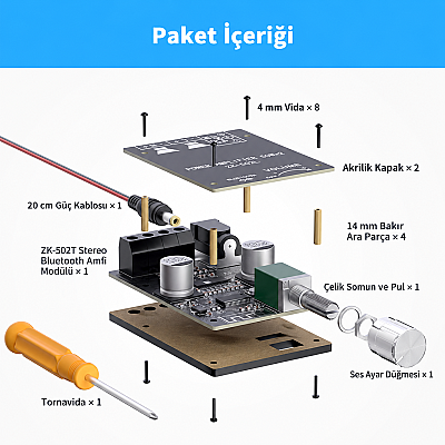 ZK-502L TPA3116D2 Çift Kanal 2x50W Bluetooth 5.0 Stereo Amfi Modülü – Mini Amplifikatör Kartı - 4