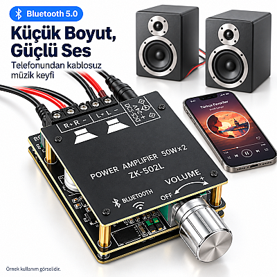 ZK-502L TPA3116D2 Çift Kanal 2x50W Bluetooth 5.0 Stereo Amfi Modülü – Mini Amplifikatör Kartı - 