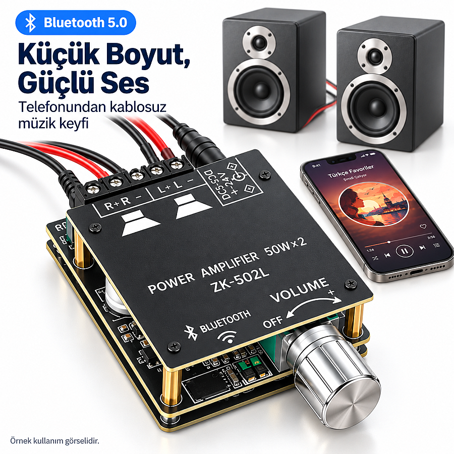ZK-502L TPA3116D2 Çift Kanal 2x50W Bluetooth 5.0 Stereo Amfi Modülü – Mini Amplifikatör Kartı - 1