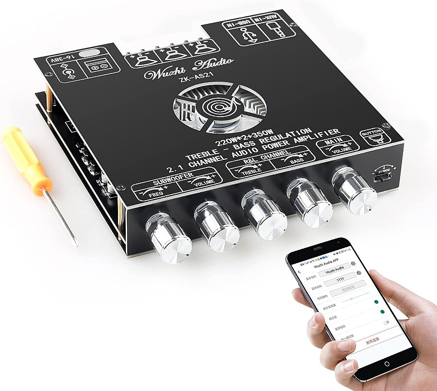 ZK-AS21 Çift TPA3255 Bluetooth 2.1 Kanal Amfi Modülü – Subwoofer Çıkışlı, Bas ve Tiz Ayarlı Amplifikatör - 3